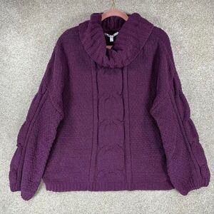 New VTG Seven7 Chunky Cable Knit Chenille Sweater XXL Soft Cowl Neck Purple